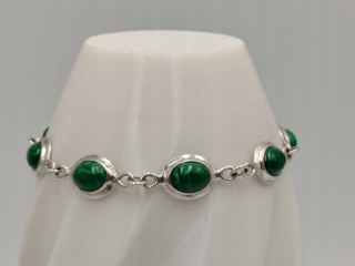 Piękna stara srebrna damska bransoletka MALACHIT srebro biżuteria VINTAGE