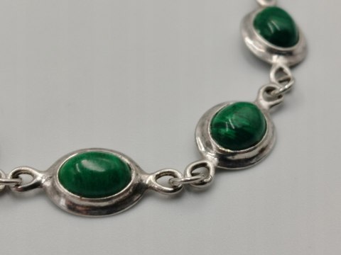 Piękna stara srebrna damska bransoletka MALACHIT srebro biżuteria VINTAGE