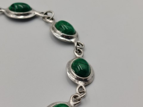 Piękna stara srebrna damska bransoletka MALACHIT srebro biżuteria VINTAGE