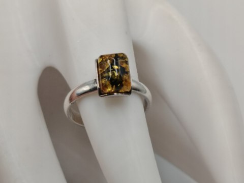 Piękny stary srebrny damski pierścionek BURSZTYN r.11 biżuteria VINTAGE