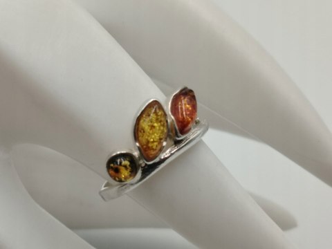Piękny stary srebrny damski pierścionek BURSZTYN r.11/12 biżuteria VINTAGE
