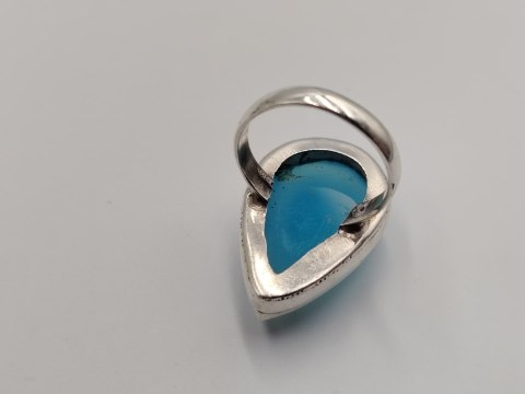 Piękny stary srebrny damski pierścionek CHALCEDON r.18 srebro biżuteria