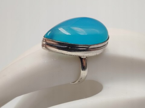Piękny stary srebrny damski pierścionek CHALCEDON r.18 srebro biżuteria