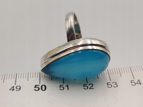 Piękny stary srebrny damski pierścionek CHALCEDON r.18 srebro biżuteria