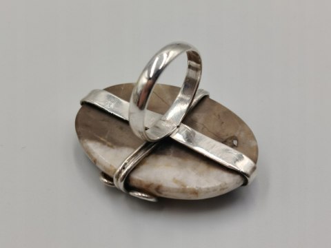 Piękny stary srebrny damski pierścionek KAMIEŃ ŻYCZEŃ r.19 srebro biżuteria