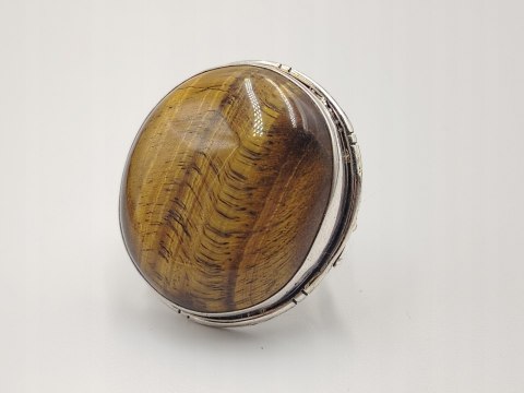 Piękny stary srebrny damski pierścionek TYGRYSIE OKO r.20 srebro biżuteria