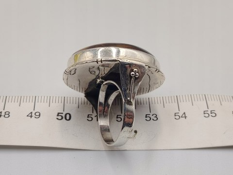 Piękny stary srebrny damski pierścionek TYGRYSIE OKO r.20 srebro biżuteria