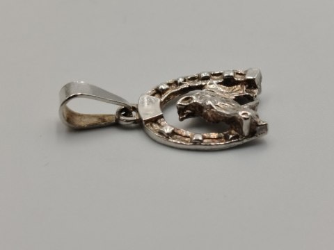 Piękny stary srebrny damski wisiorek/zawieszka PODKOWA / KOŃ srebro VINTAGE