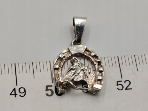 Piękny stary srebrny damski wisiorek/zawieszka PODKOWA / KOŃ srebro VINTAGE
