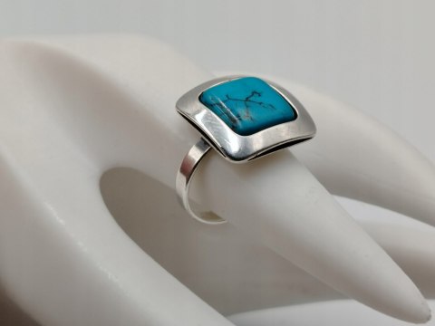 Stary srebrny damski pierścionek TURKUS r.10/11 srebro biżuteria VINTAGE