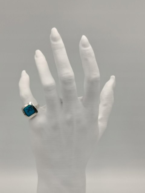 Stary srebrny damski pierścionek TURKUS r.10/11 srebro biżuteria VINTAGE