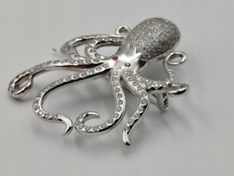 Piękna damska autorska srebrna broszka OŚMIORNICA srebro 925 biżuteria