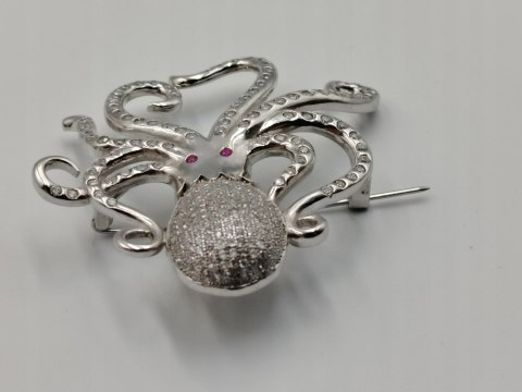 Piękna damska autorska srebrna broszka OŚMIORNICA srebro 925 biżuteria