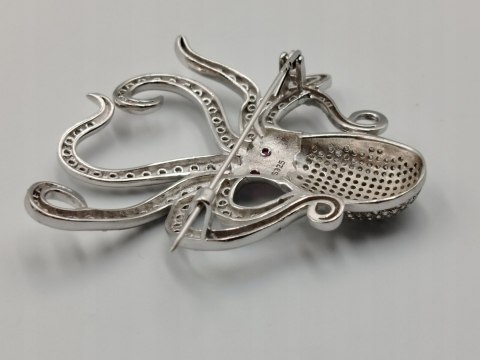 Piękna damska autorska srebrna broszka OŚMIORNICA srebro 925 biżuteria
