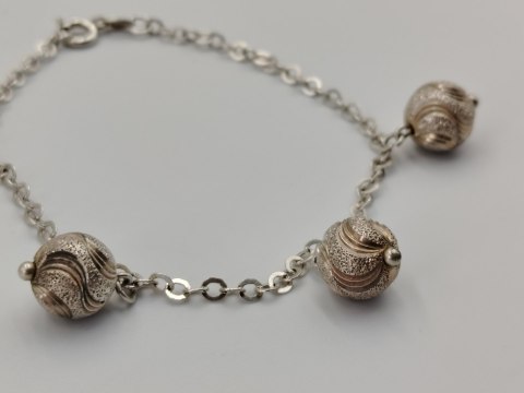 Piękna srebrna damska bransoletka TRZY KULKI srebro 925 biżuteria