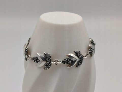 Piękna stara srebrna damska bransoletka LIŚĆIE srebro 925 biżuteria VINTAGE