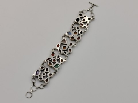 Piękna stara srebrna damska bransoletka MIX kamieni biżuteria VINTAGE