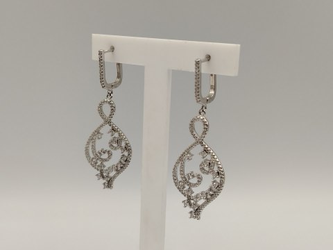 Piękne srebrne damskie kolczyki ażurowe cyrkonie srebro 925 biżuteria