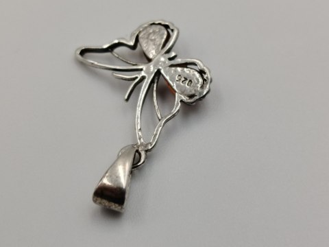 Piękny ażurowy srebrny damski wisiorek/zawieszka MOTYL bursztyn VINTAGE