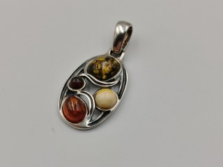 Piękny ażurowy srebrny damski wisiorek/zawieszka bursztyn biżuteria VINTAGE