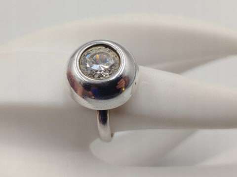 Piękny stary damski srebrny pierścionek KOPUŁKA CYRKONIA r.19 VINTAGE