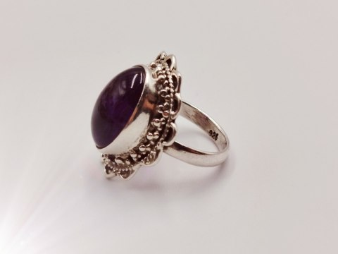 Piękny stary srebrny damski pierścionek AMETYST - r.10 srebro biżuteria