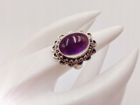 Piękny stary srebrny damski pierścionek AMETYST - r.10 srebro biżuteria