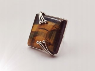 Piękny stary srebrny damski pierścionek TYGRYSIE OKO r.14 srebro biżuteria