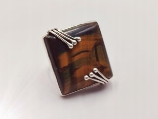 Piękny stary srebrny damski pierścionek TYGRYSIE OKO r.14 srebro biżuteria