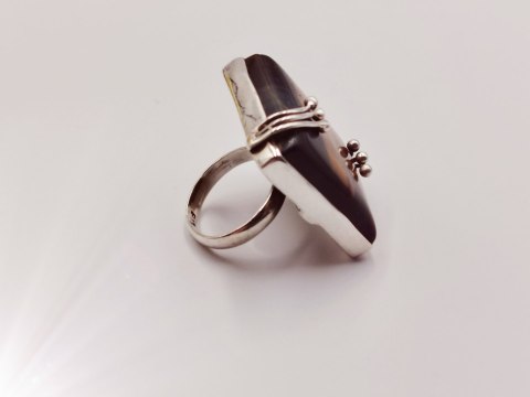 Piękny stary srebrny damski pierścionek TYGRYSIE OKO r.14 srebro biżuteria