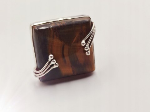 Piękny stary srebrny damski pierścionek TYGRYSIE OKO r.14 srebro biżuteria