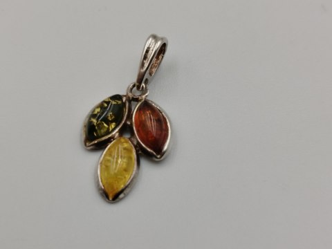 Piękny stary srebrny damski wisiorek/zawieszka bursztyn biżuteria VINTAGE