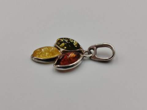 Piękny stary srebrny damski wisiorek/zawieszka bursztyn biżuteria VINTAGE