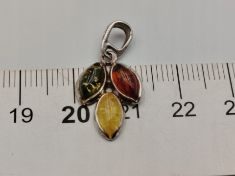 Piękny stary srebrny damski wisiorek/zawieszka bursztyn biżuteria VINTAGE
