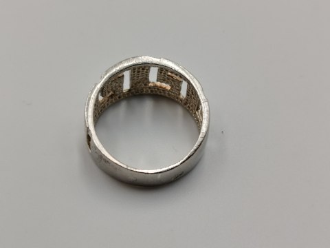 Srebrny ażurowy pierścionek/obrączka WZÓR GRECKI r.15/16 srebro 925 VINTAGE