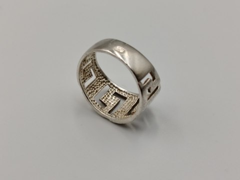 Srebrny ażurowy pierścionek/obrączka WZÓR GRECKI r.15/16 srebro 925 VINTAGE