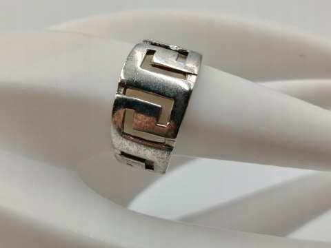 Srebrny ażurowy pierścionek/obrączka WZÓR GRECKI r.15/16 srebro 925 VINTAGE