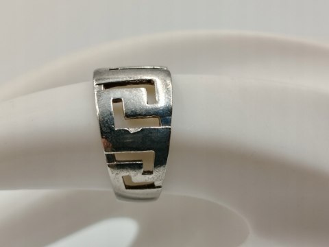 Srebrny ażurowy pierścionek/obrączka WZÓR GRECKI r.15/16 srebro 925 VINTAGE