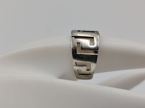 Srebrny ażurowy pierścionek/obrączka WZÓR GRECKI r.15/16 srebro 925 VINTAGE