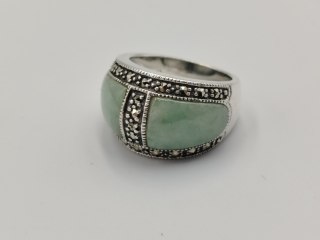 Stary piękny srebrny pierścionek JADEIT MARKAZYTY r. 11 biżuteria VINTAGE