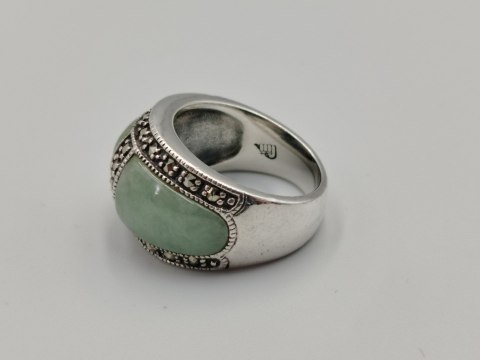 Stary piękny srebrny pierścionek JADEIT MARKAZYTY r. 11 biżuteria VINTAGE