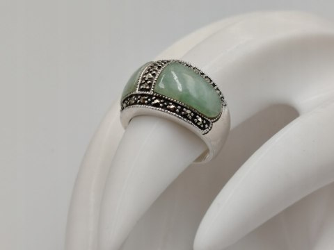 Stary piękny srebrny pierścionek JADEIT MARKAZYTY r. 11 biżuteria VINTAGE