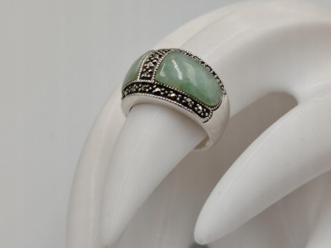 Stary piękny srebrny pierścionek JADEIT MARKAZYTY r. 11 biżuteria VINTAGE