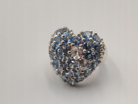 Stary piękny srebrny pierścionek SERCE cyrkonie r. 13 VINTAGE biżuteria