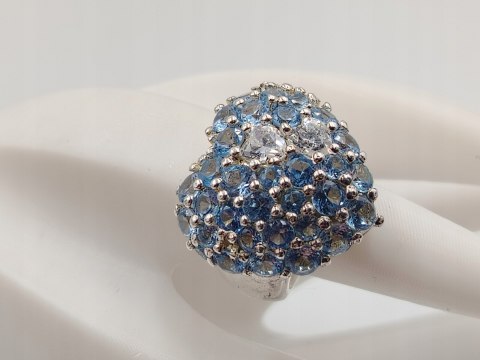 Stary piękny srebrny pierścionek SERCE cyrkonie r. 13 VINTAGE biżuteria