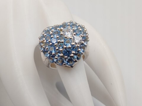 Stary piękny srebrny pierścionek SERCE cyrkonie r. 13 VINTAGE biżuteria