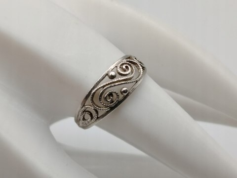 Stary srebrny ażurowy filigranowy pierścionek/obrączka r.17 srebro VINTAGE