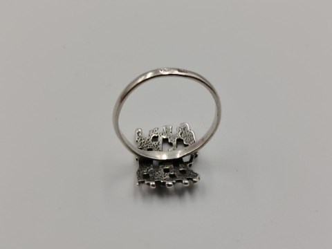 Stary srebrny ażurowy modernistyczny pierścionek r.17 biżuteria VINTAGE