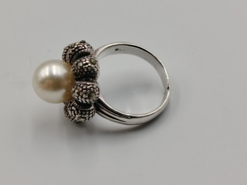 Stary srebrny pierścionek PERŁA MARKAZYTY r.14 srebro 925 VINTAGE biżuteria
