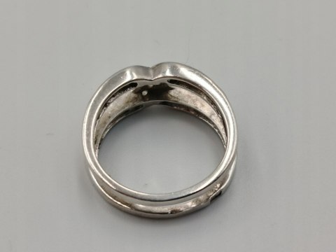 Stary srebrny pierścionek/obrączka ażurowa CYRKONIE r.14 srebro 925 VINTAGE